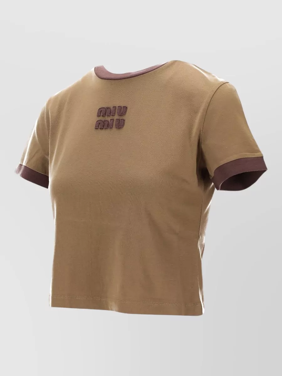 Miu Miu Jersey Top Contrast Trim Crew Neck