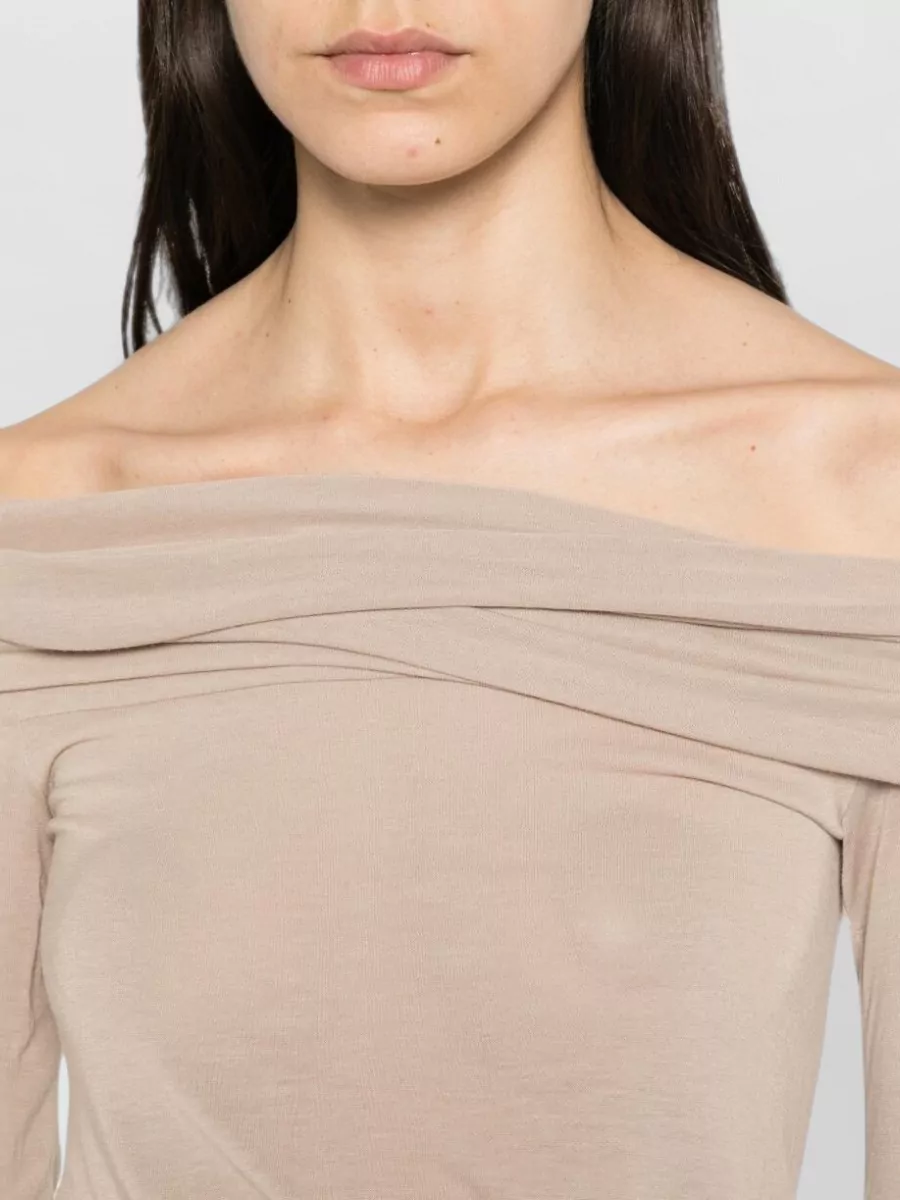 Rick Owens Silk Off-Shoulder Long-Sleeve Ruched Slim-Fit Camisole