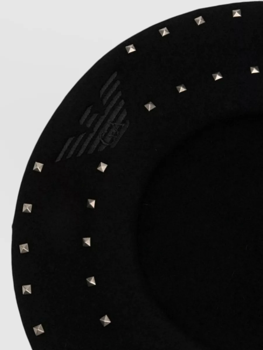 Emporio Armani Wool Stud-Embellished Logo Beret