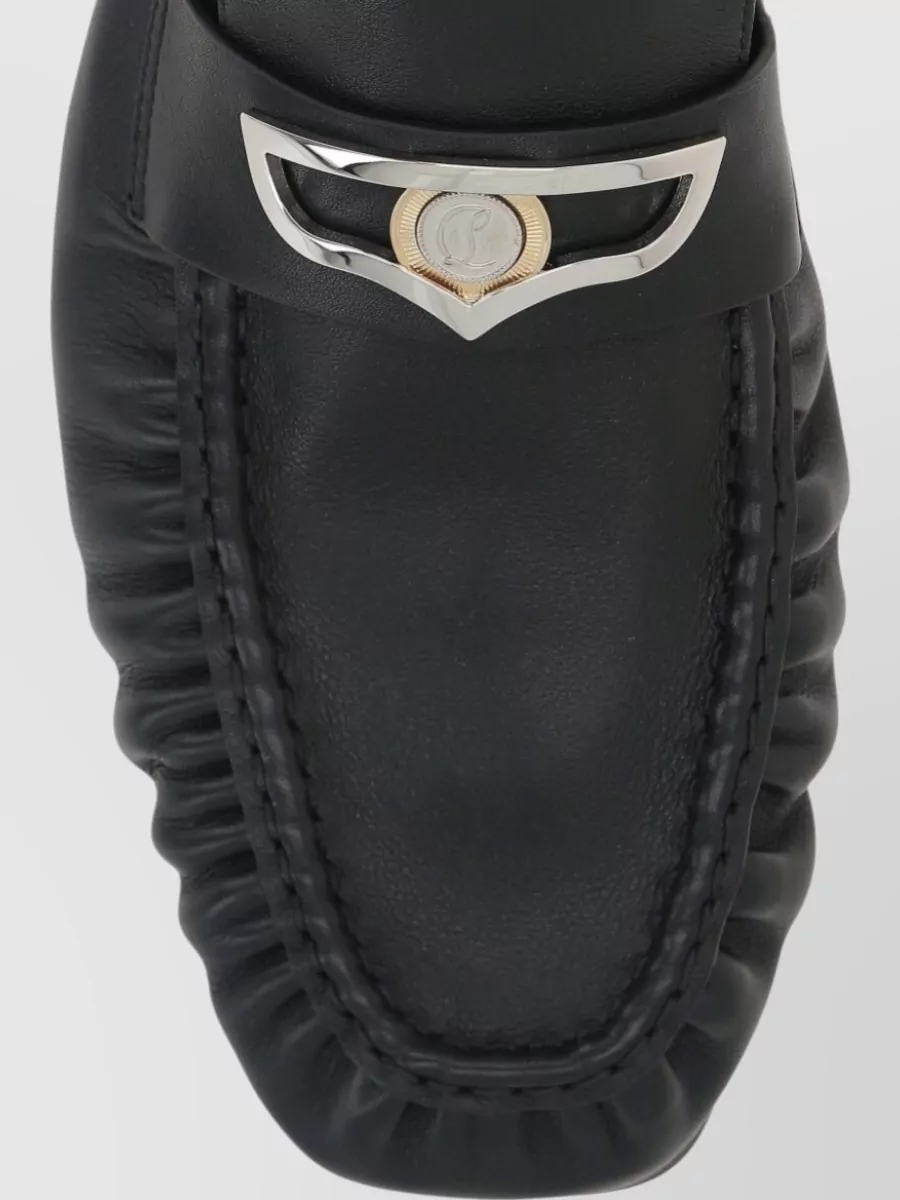 Christian Louboutin Leather Loafers Round Toe Buckle Detail