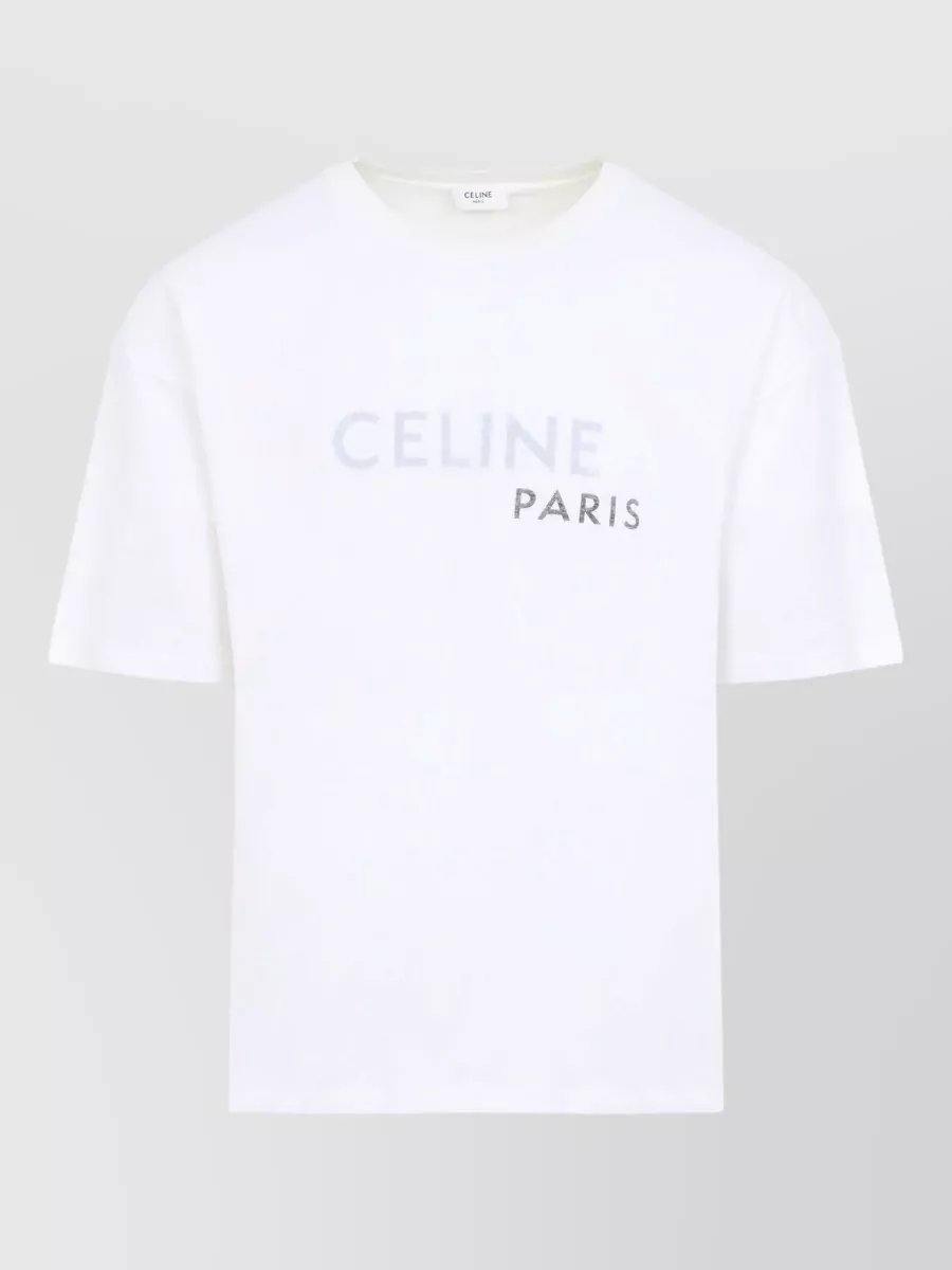 Celine Cotton Logo Print Loose Fit Double Layer T-Shirt