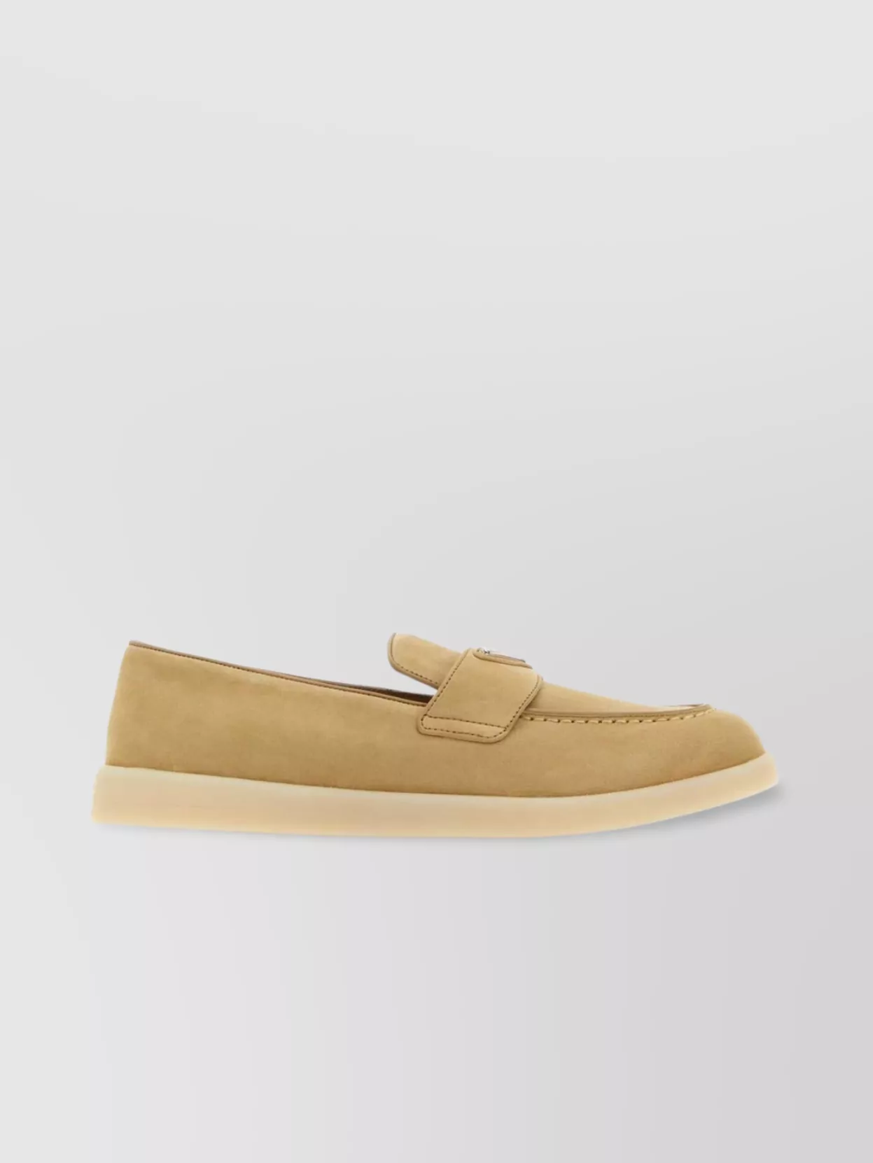 Prada Suede Loafers With Rubber Sole And Stitch Detailing In Brown