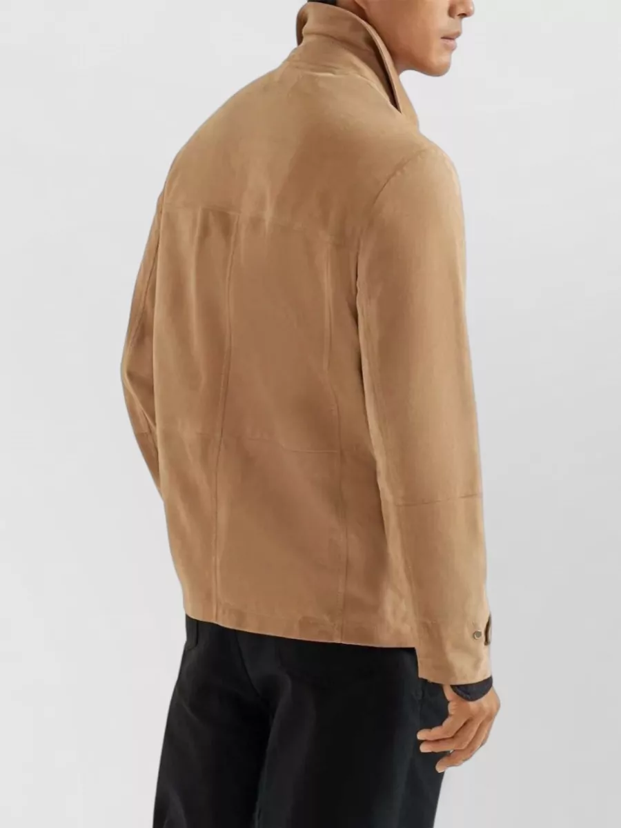 Brunello Cucinelli Suede Field Jacket Buttoned Cuffs Pockets