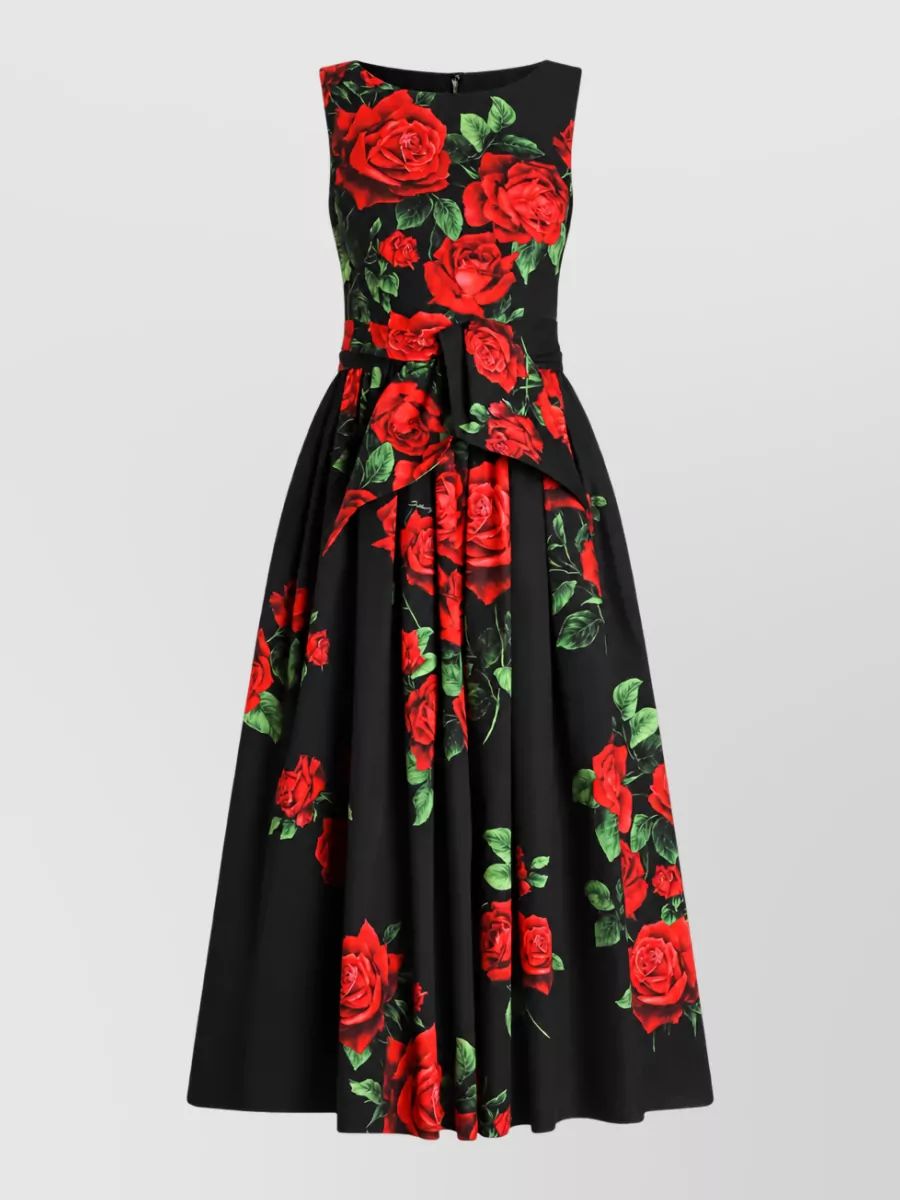 Dolce&Gabbana Cotton sleeveless boat neck floral print midi dress