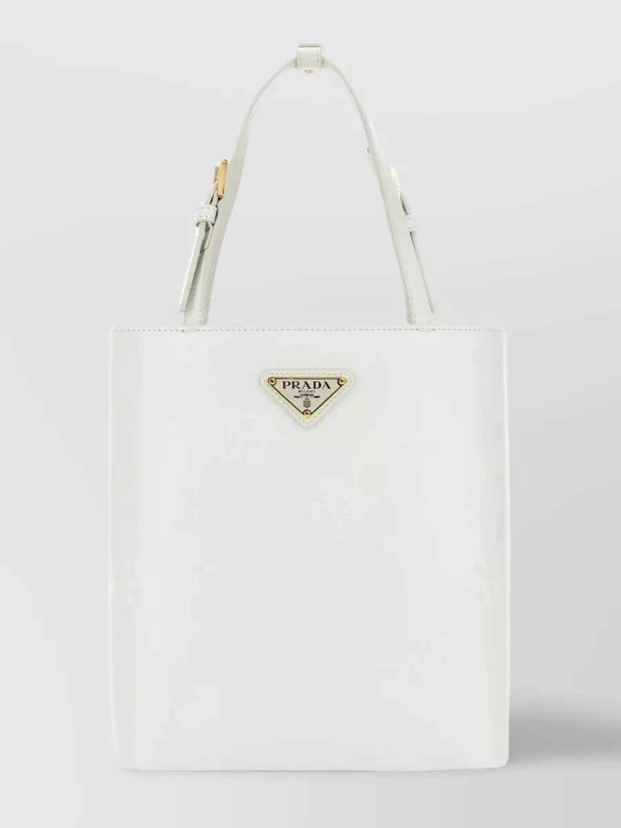 Shop Prada Leather Tonal Handles Shoulder Bag In Cream