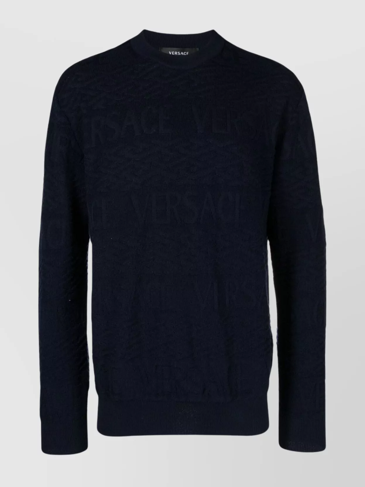 Shop Versace Textured Wool Crewneck Sweater In Blue