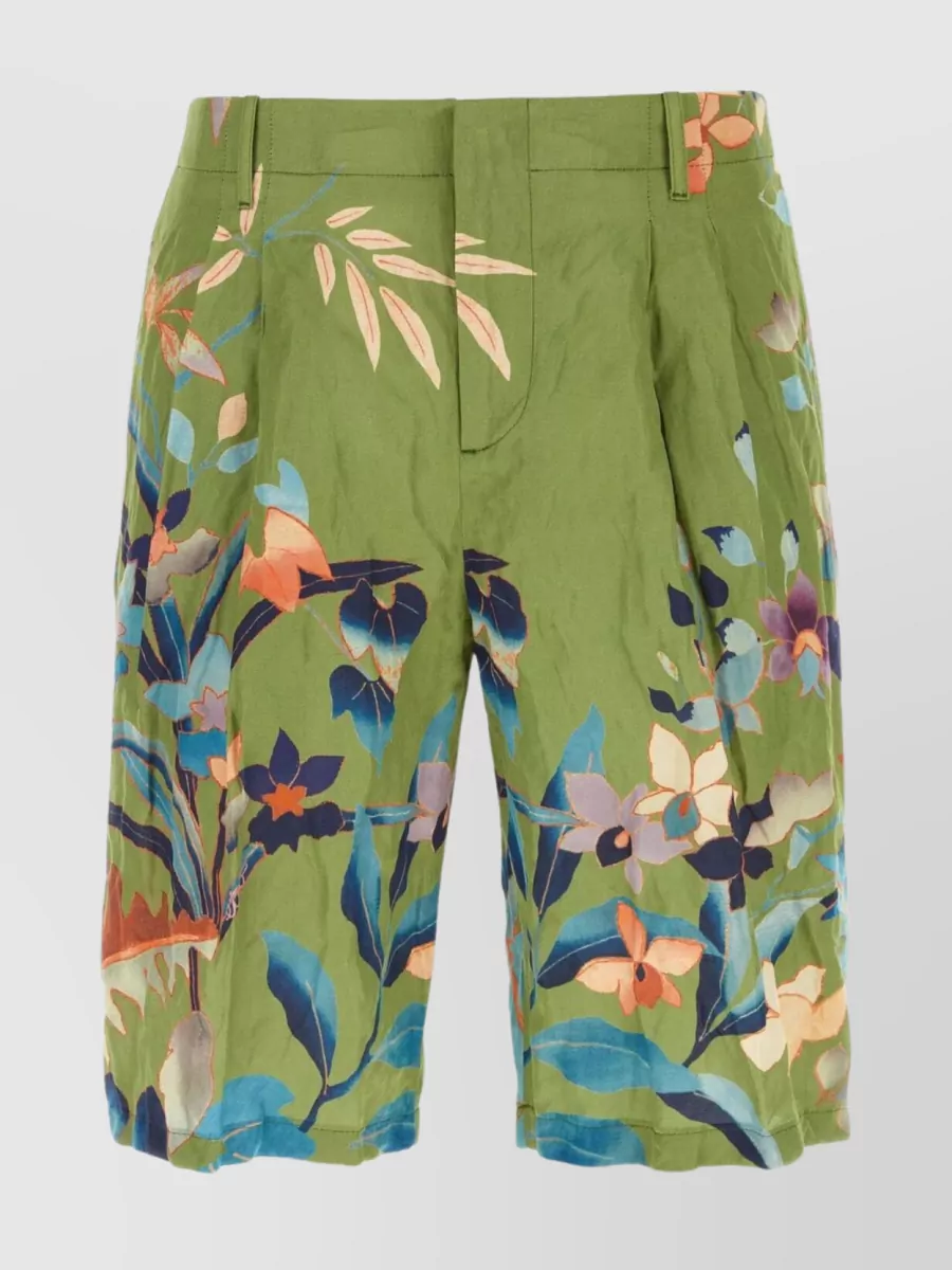 Shop Etro Flower Patterned Knee-length Shorts In Green