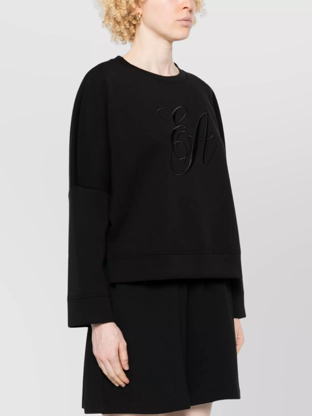 Shop Emporio Armani Logo Crew Neck Drop Shoulder Sweatshirt