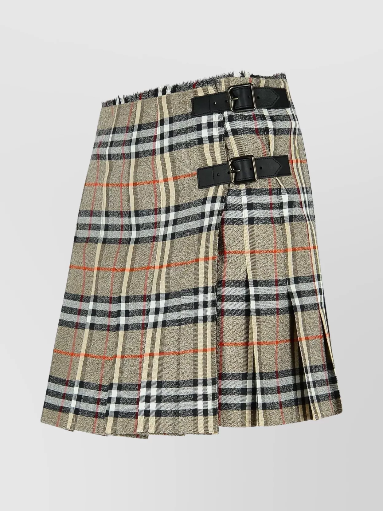 Burberry Womens Check-print Pleated Wool Mini Skirt Crater Dk Charcoal C