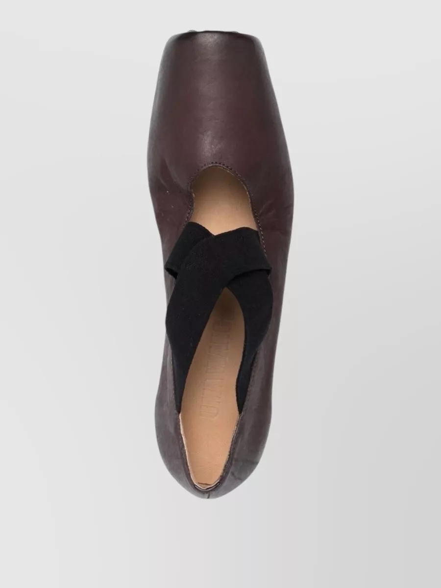 Uma Wang Leather Ballet Flats Square Toe Crossover Strap