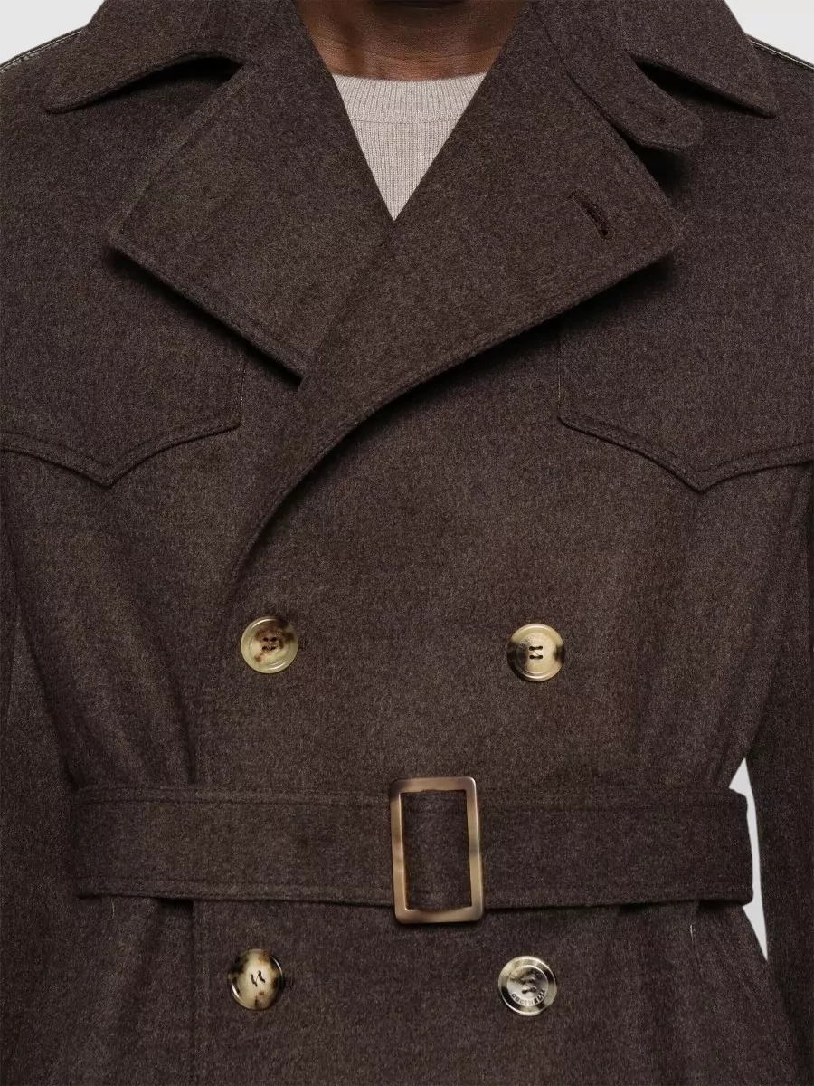 Brunello Cucinelli Double Breasted Coat Belted Waist Epaulettes