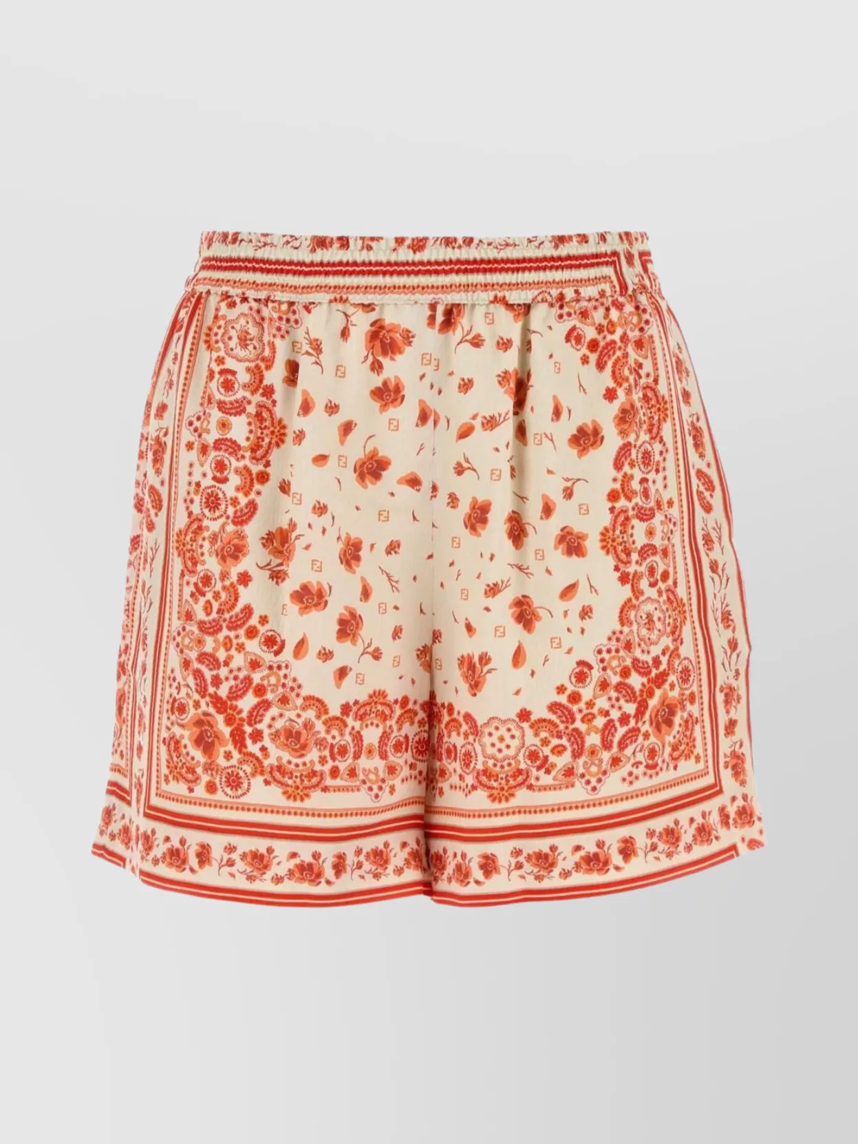 Fendi Silk Shorts With Floral Print And Pockets In Red