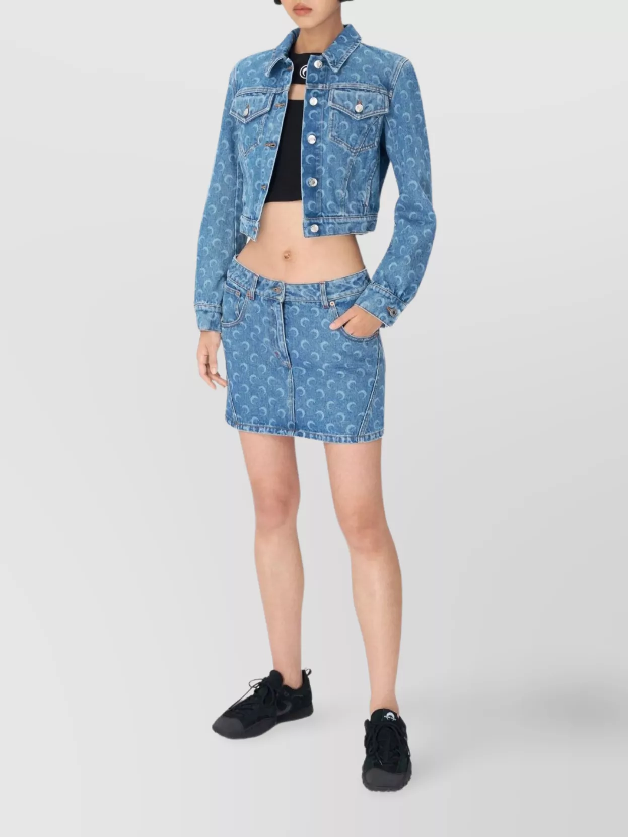 Marine Serre Lunar Laser Print Denim Jacket In Blue