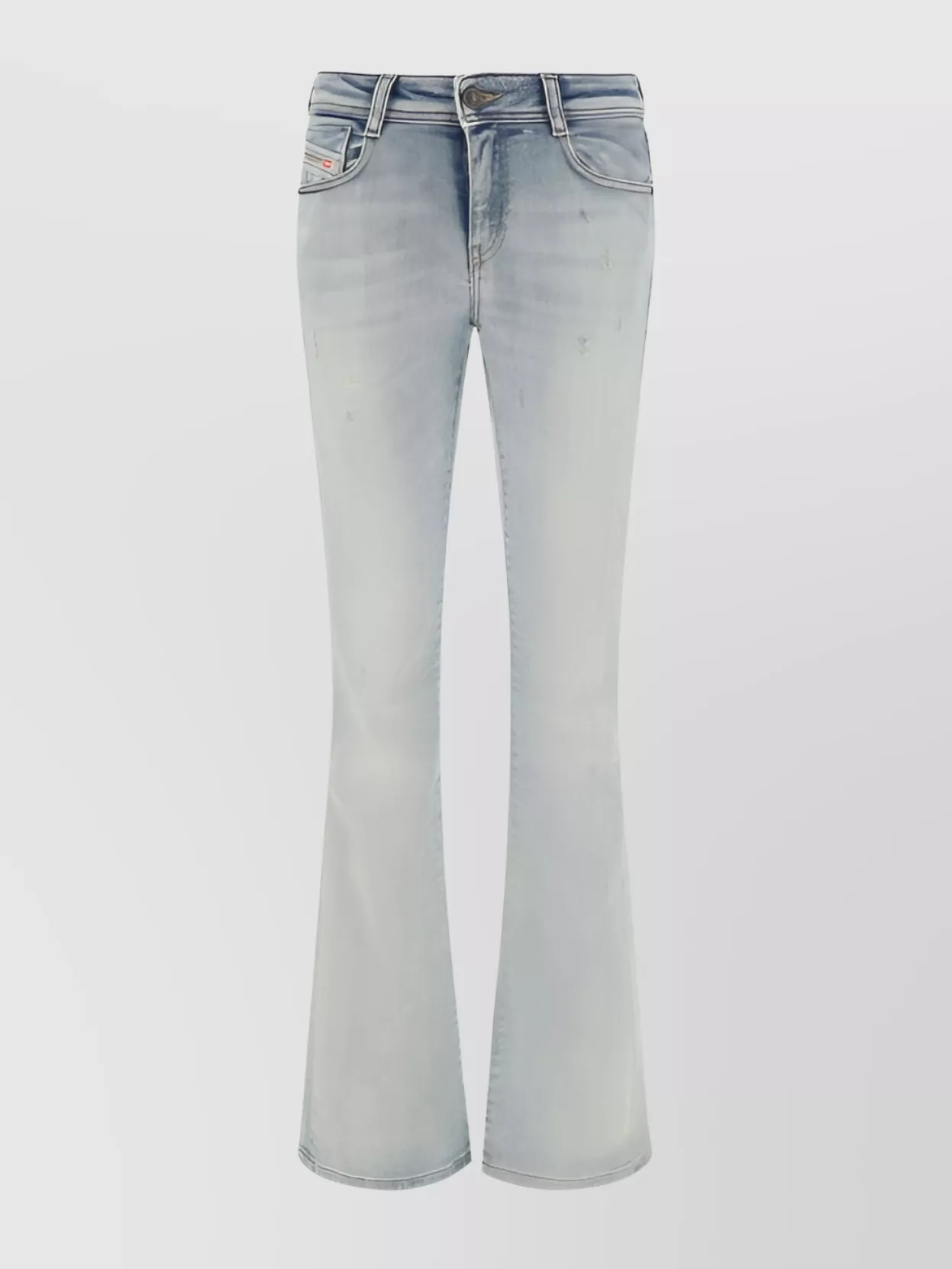 Shop Diesel Flared Low-waisted Cotton Jeans With Worn Effect
