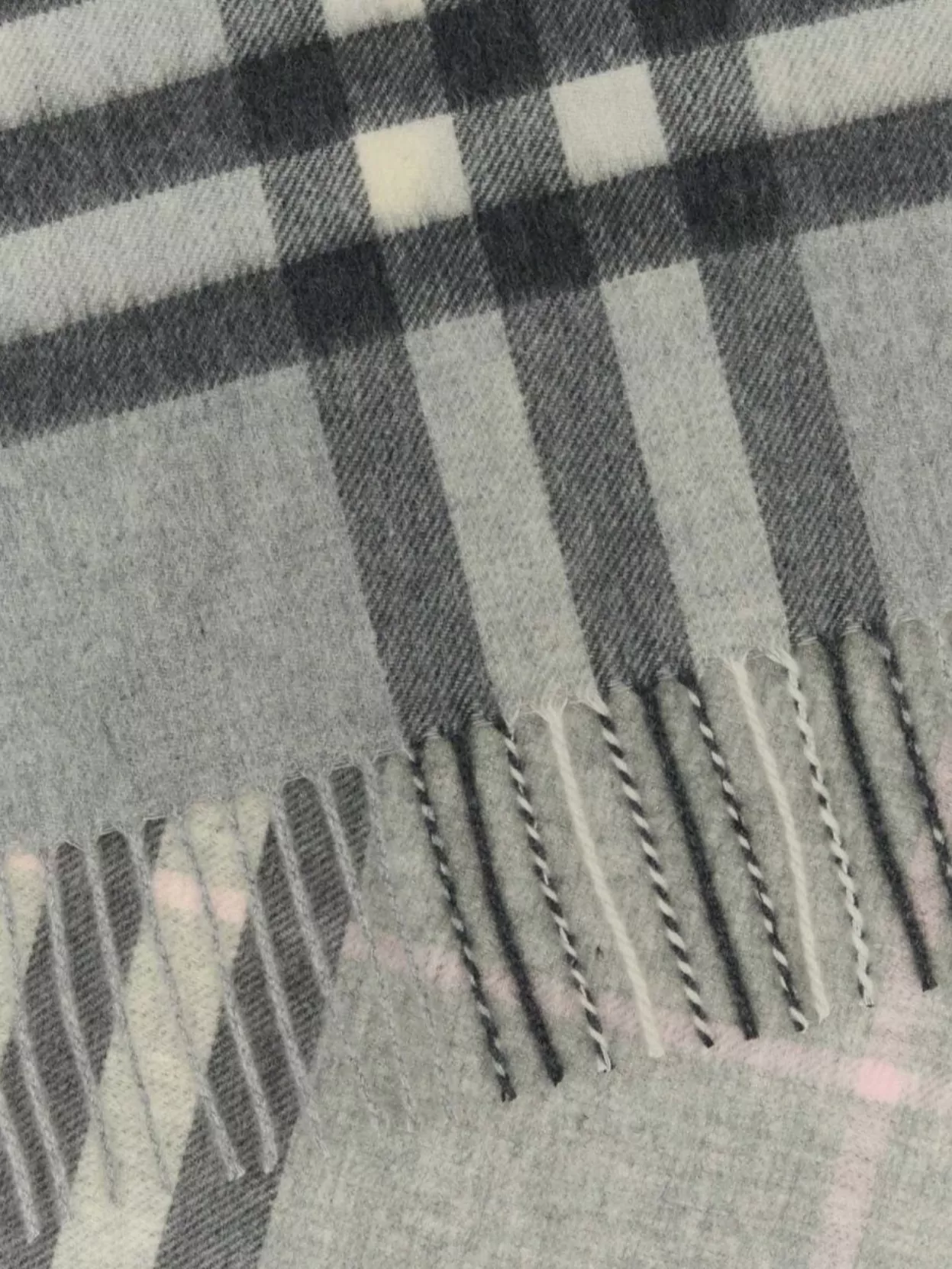Burberry Cashmere Scarf With Embroidered Checked Pattern In Gray