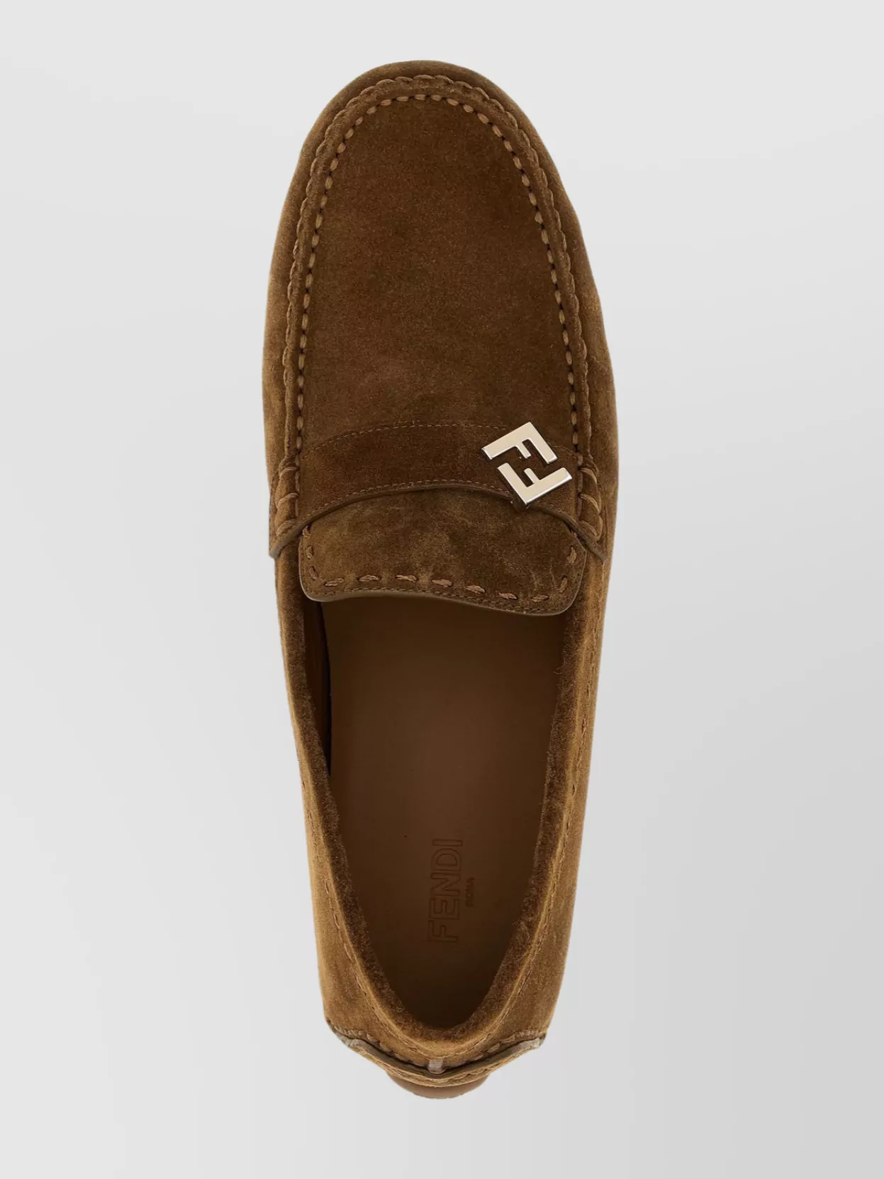 Fendi Moc Toe Suede Loafers With Rubber Sole
