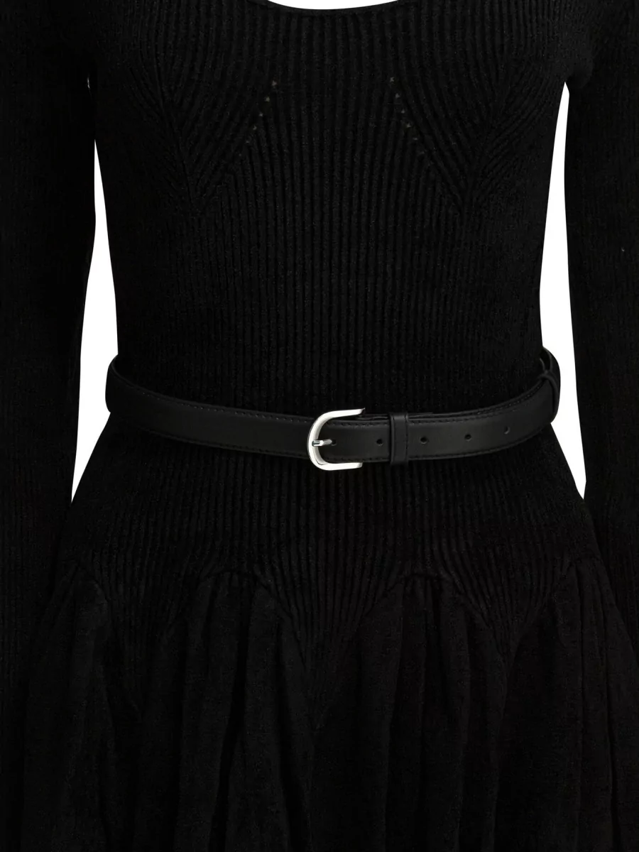 Self-Portrait Chenille Knit Scoop Neck Long Sleeve Flared Mini Dress