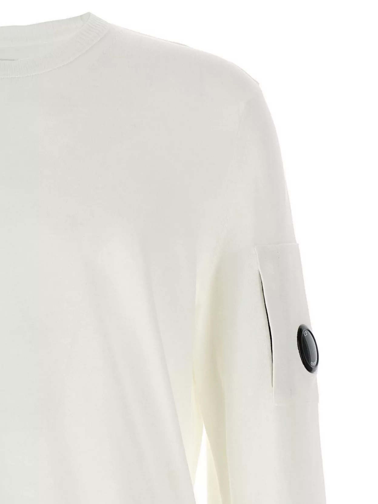 C.p. Company 'diagonal Raised' White Sweatshirt With Lens Motif On The Arm