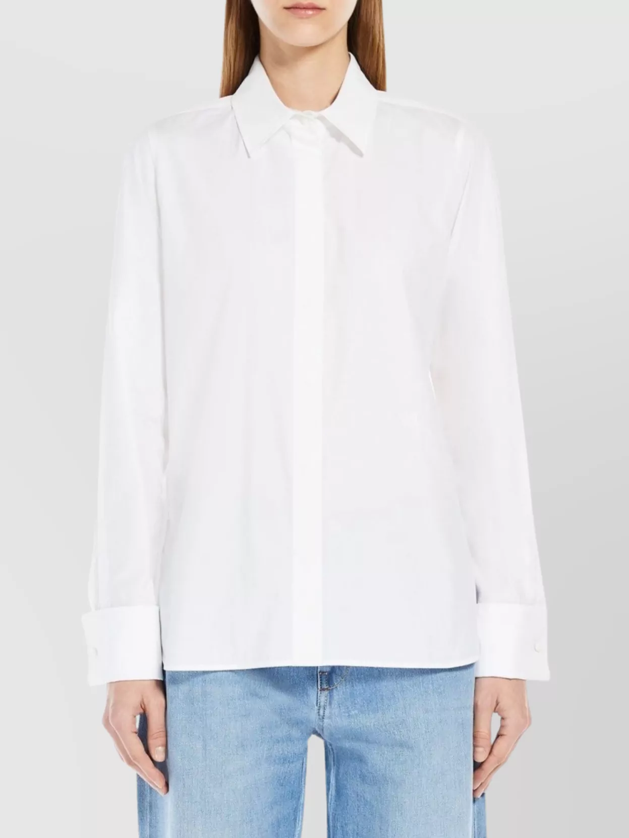 Max Mara Pointed Collar Cotton Stretch Top In White