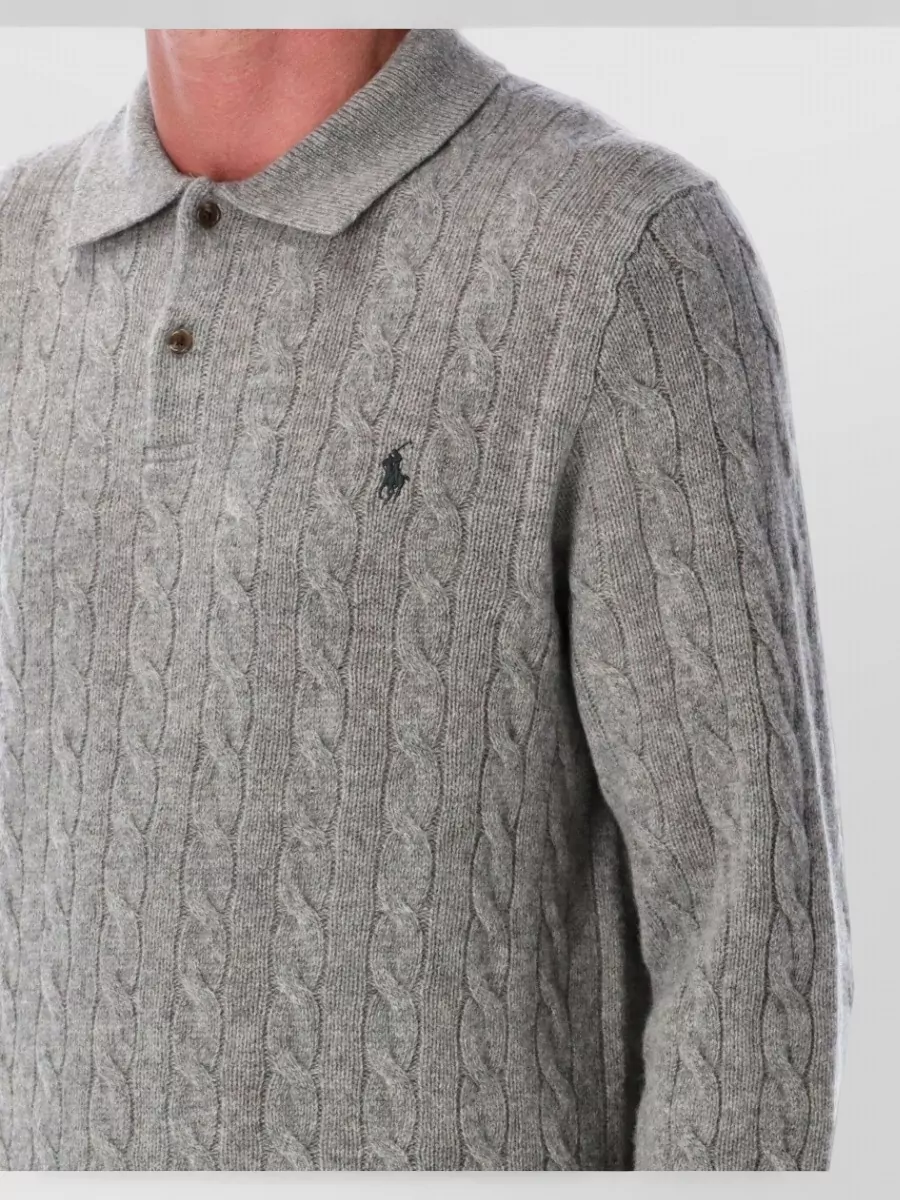 Polo Ralph Lauren Cashmere Wool Cable-Knit Long-Sleeve Polo Shirt