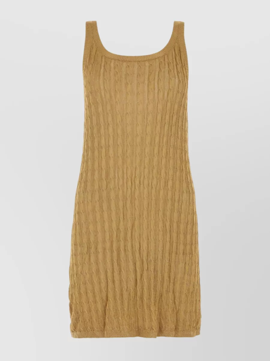 Shop Prada Sleeveless Ribbed Knit Dress With Lamé Panel In Brown