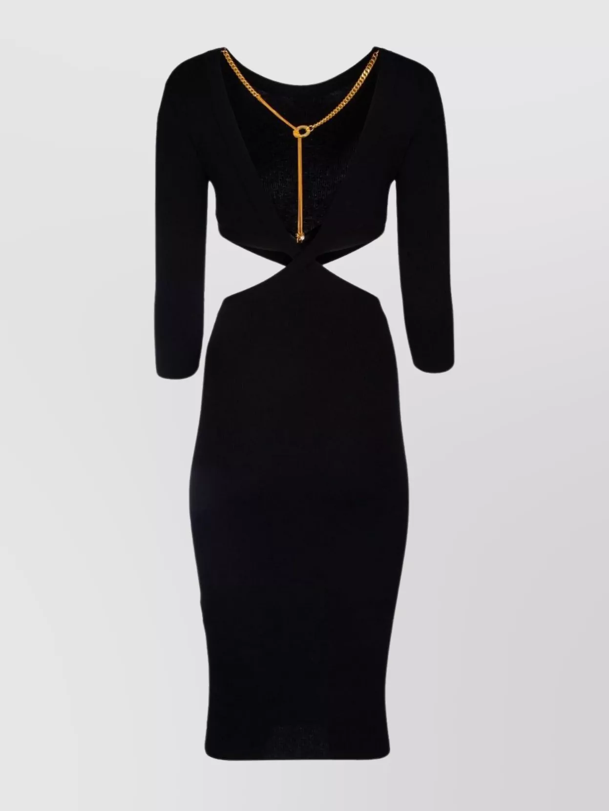 Shop Elisabetta Franchi Ribbed Texture Dress With Cut-out And Chain Neckline