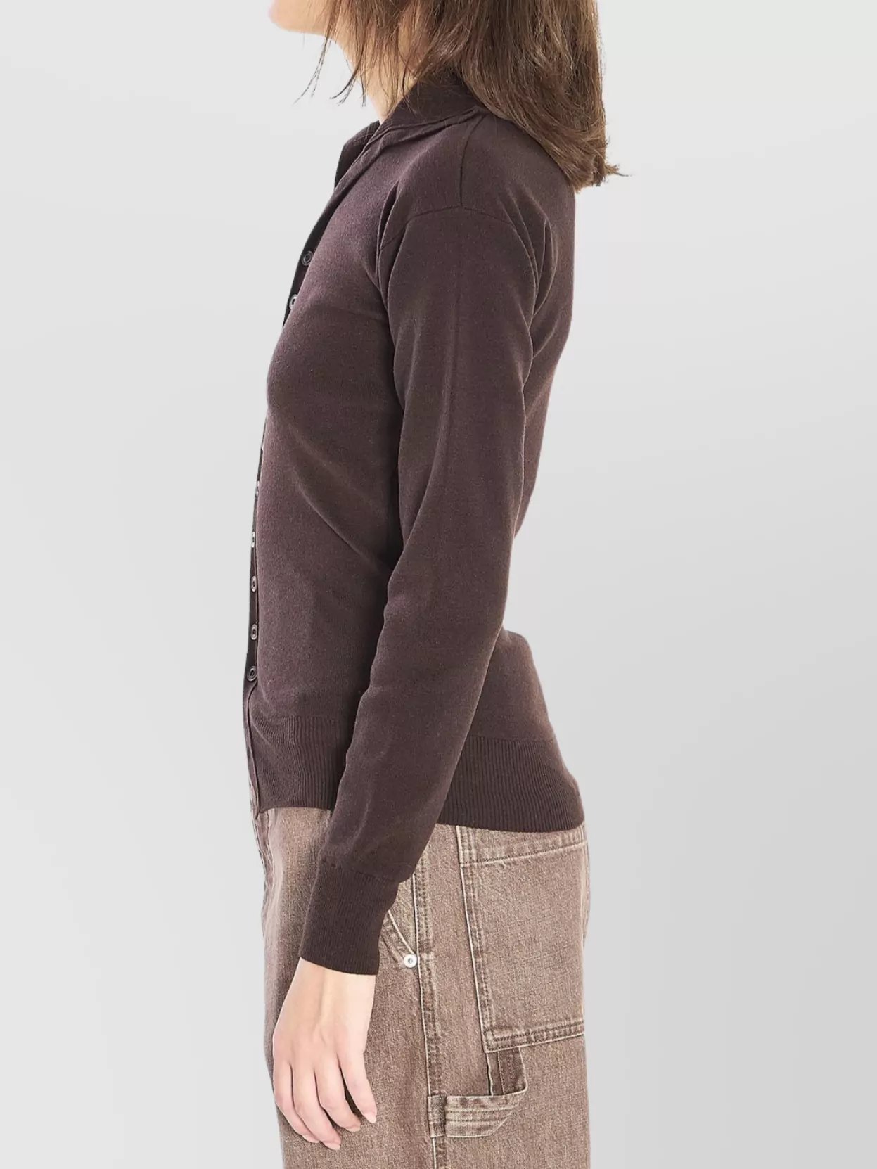 Lemaire Fitted Cardigan Featuring Stand-up Collar In Brown