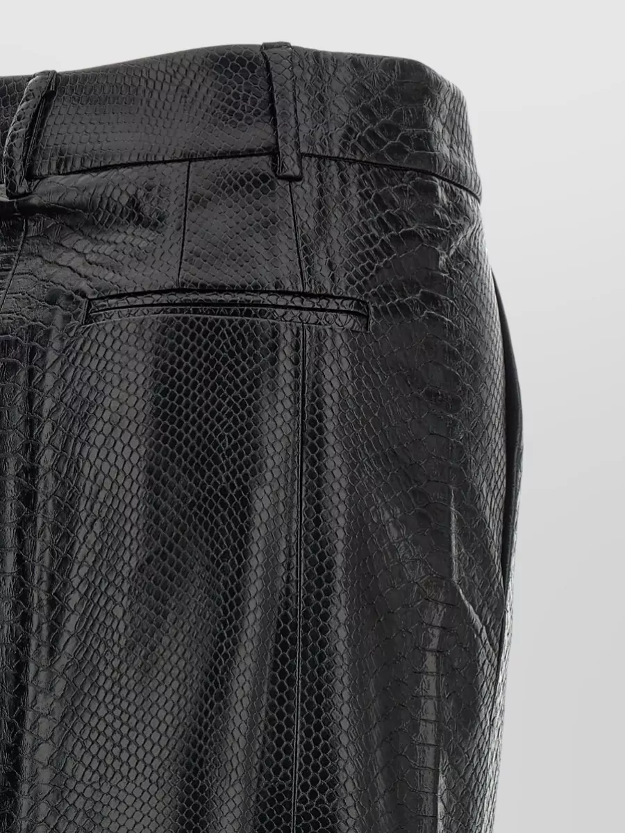 The Andamane Faux Leather Snake-Effect Embossed Midi Pencil Skirt
