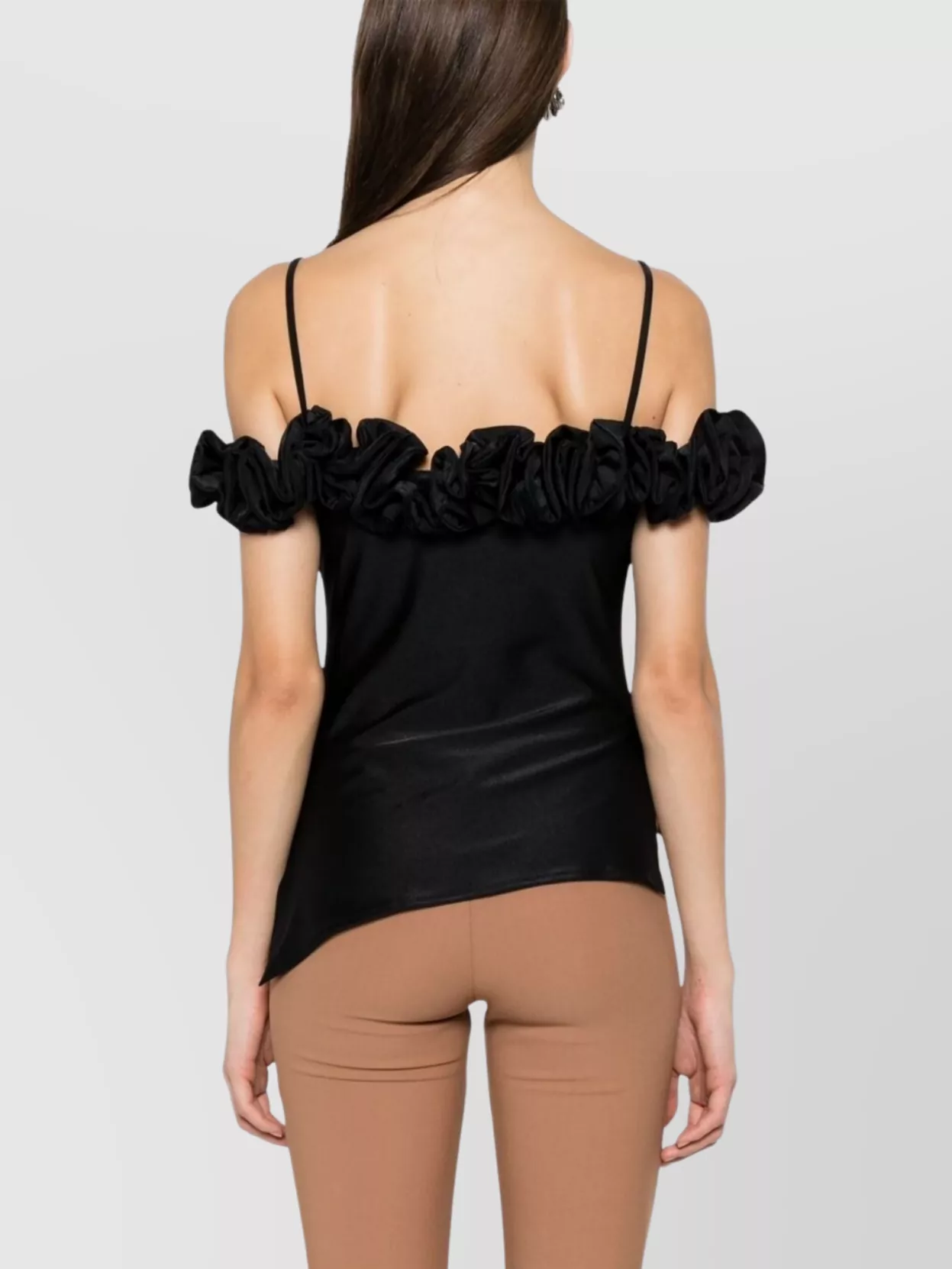 Coperni Asymmetric Off-Shoulder Ruffled Spaghetti Straps Top
