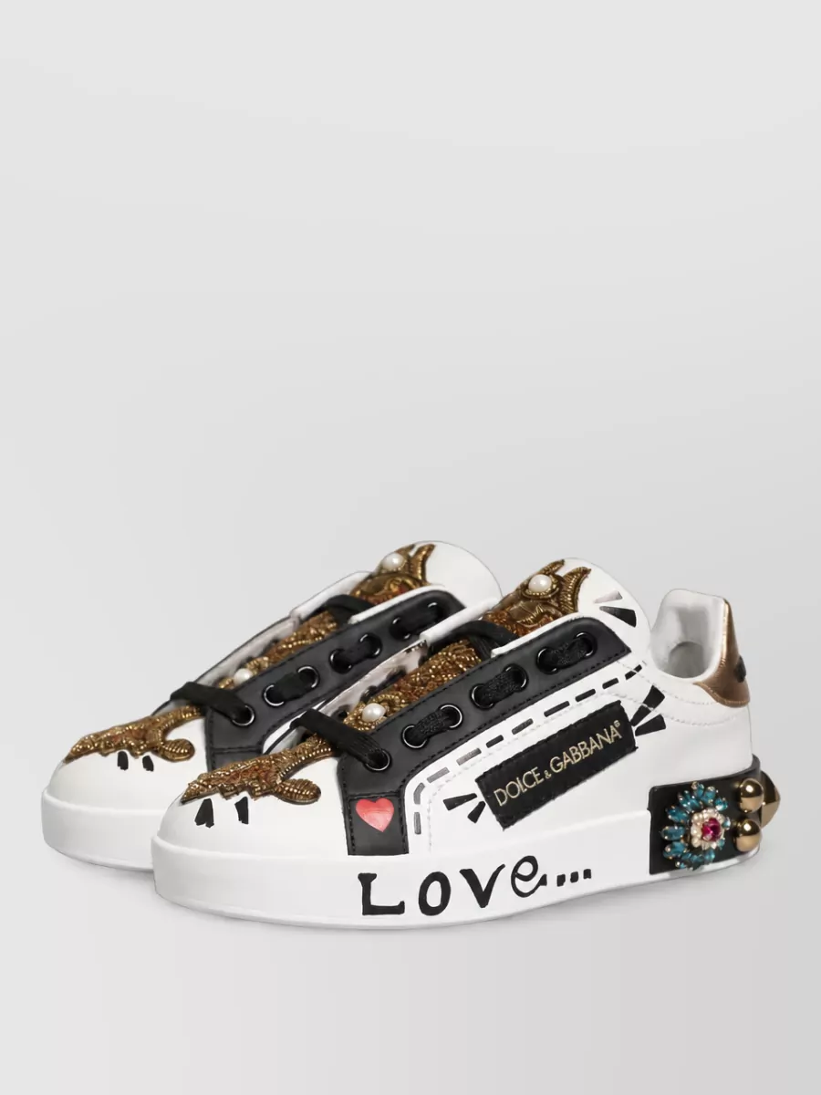 Dolce&Gabbana Leather Studded Low-Top Sneakers