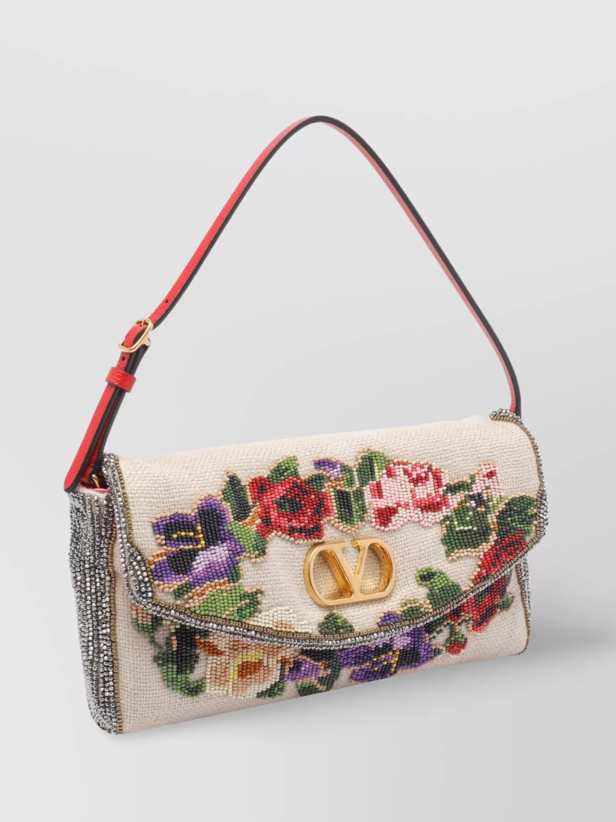 Valentino Vain Soft Beads Embroidered Linen Shoulder Bag