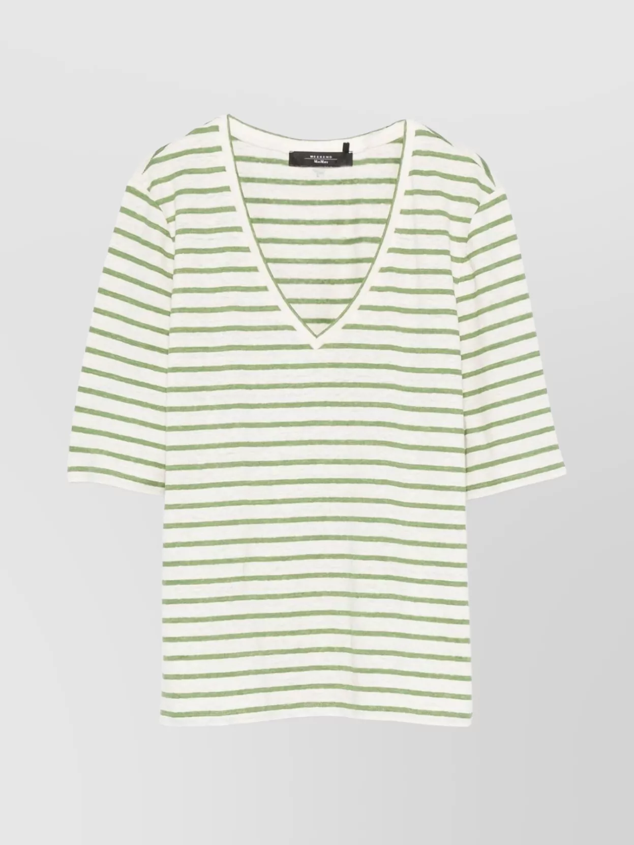 Weekend Max Mara Sleeves V-neckline Striped Short In Green