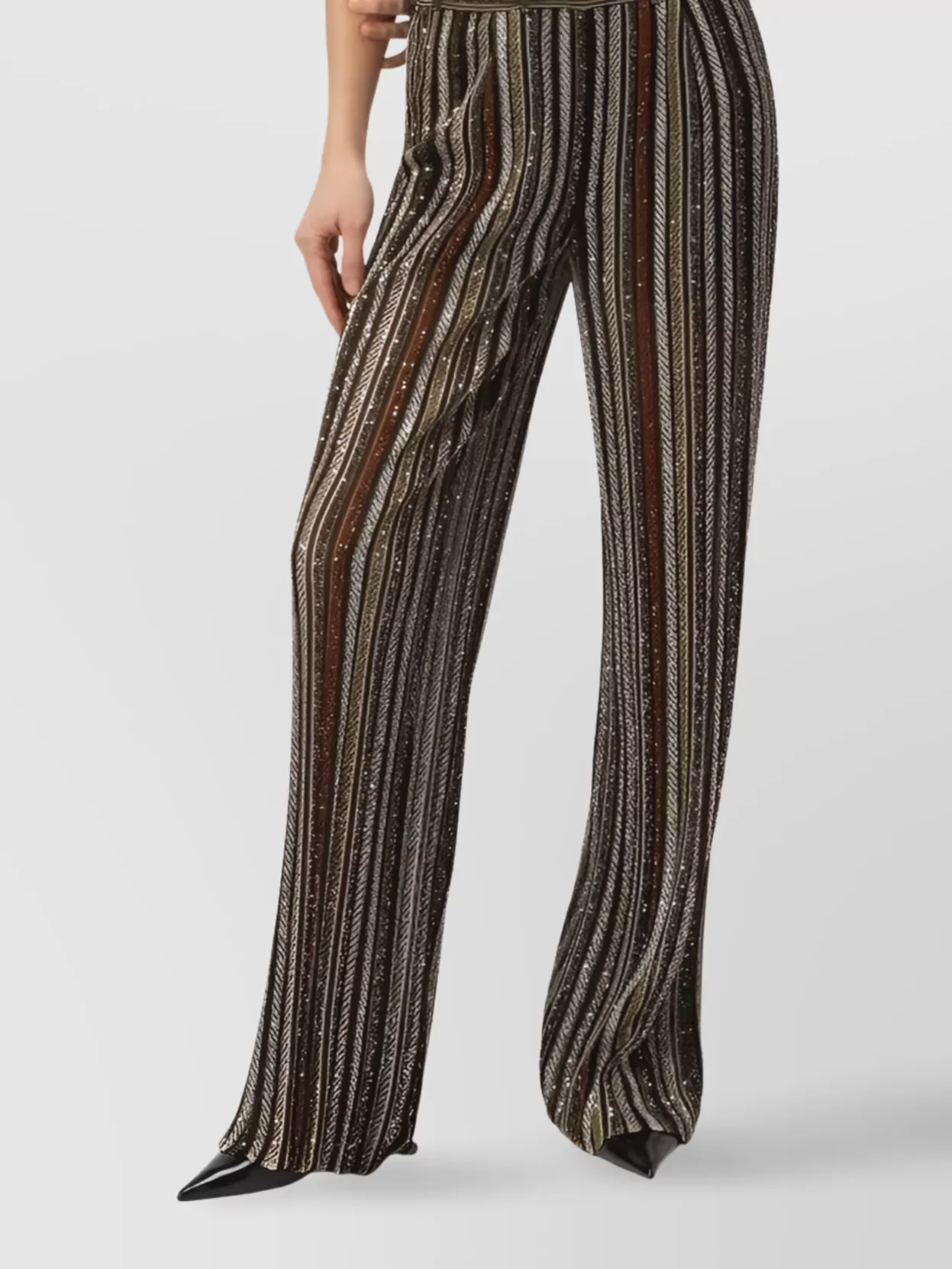 Missoni High Waist Striped Wide Leg Trousers In Brown