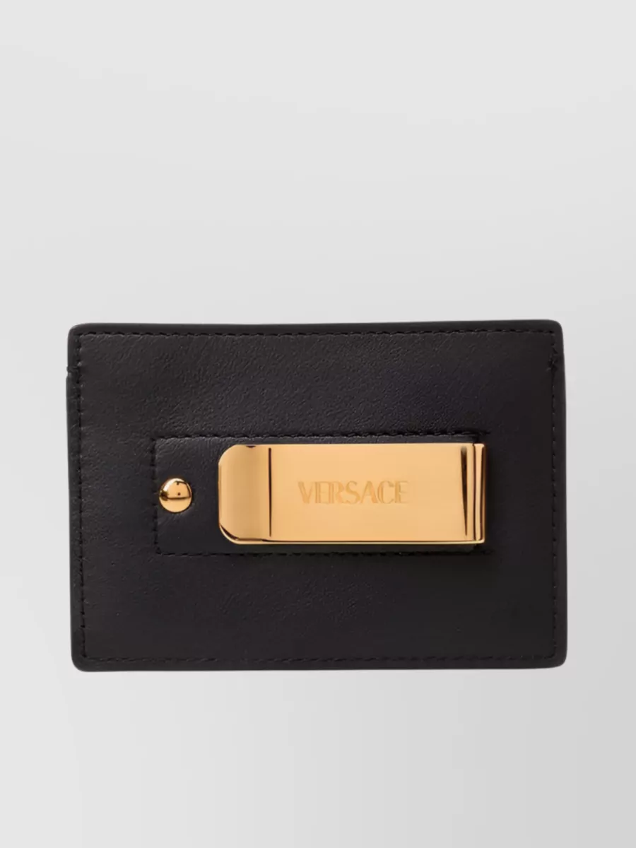 Shop Versace Logo Plaque Cardholder In Brown