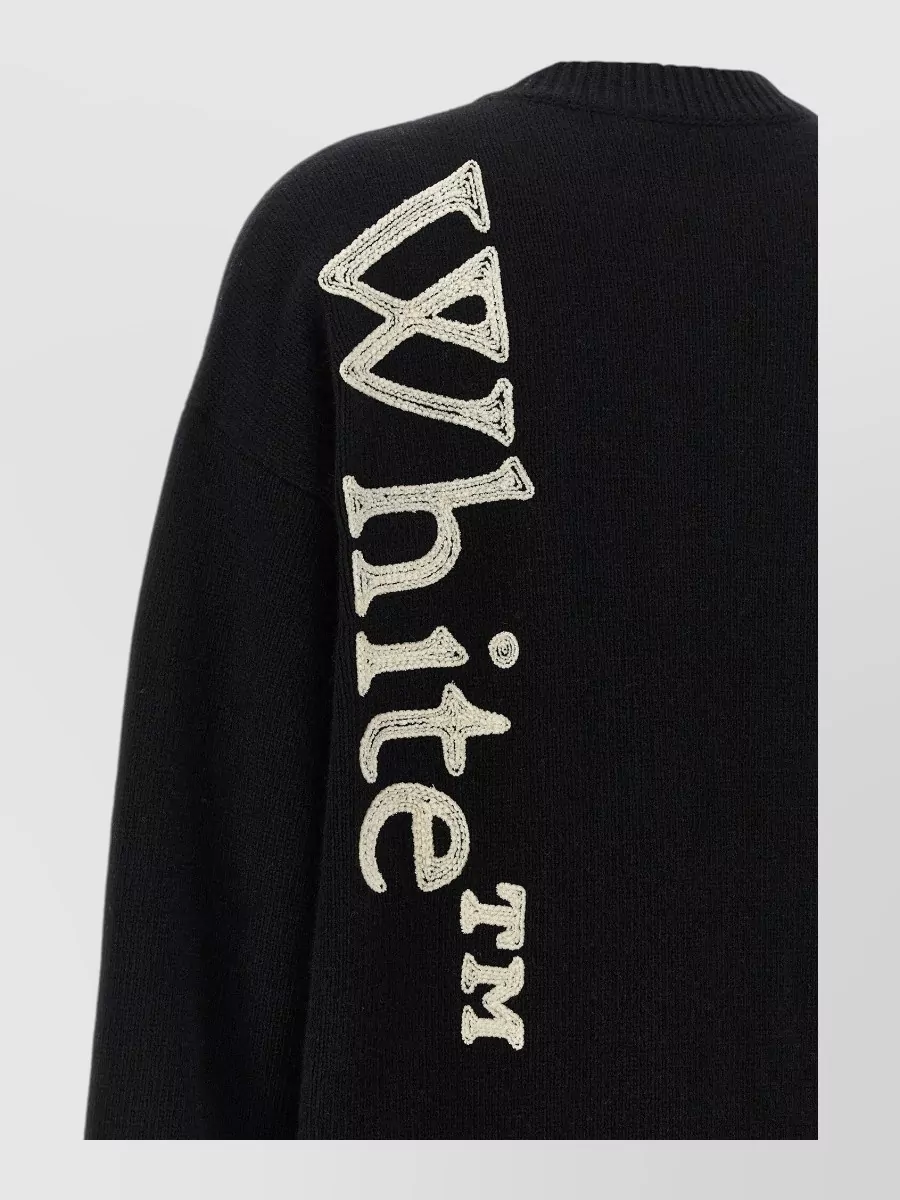 Off-White Merino Wool Vertical Bookish Crewneck Sweater