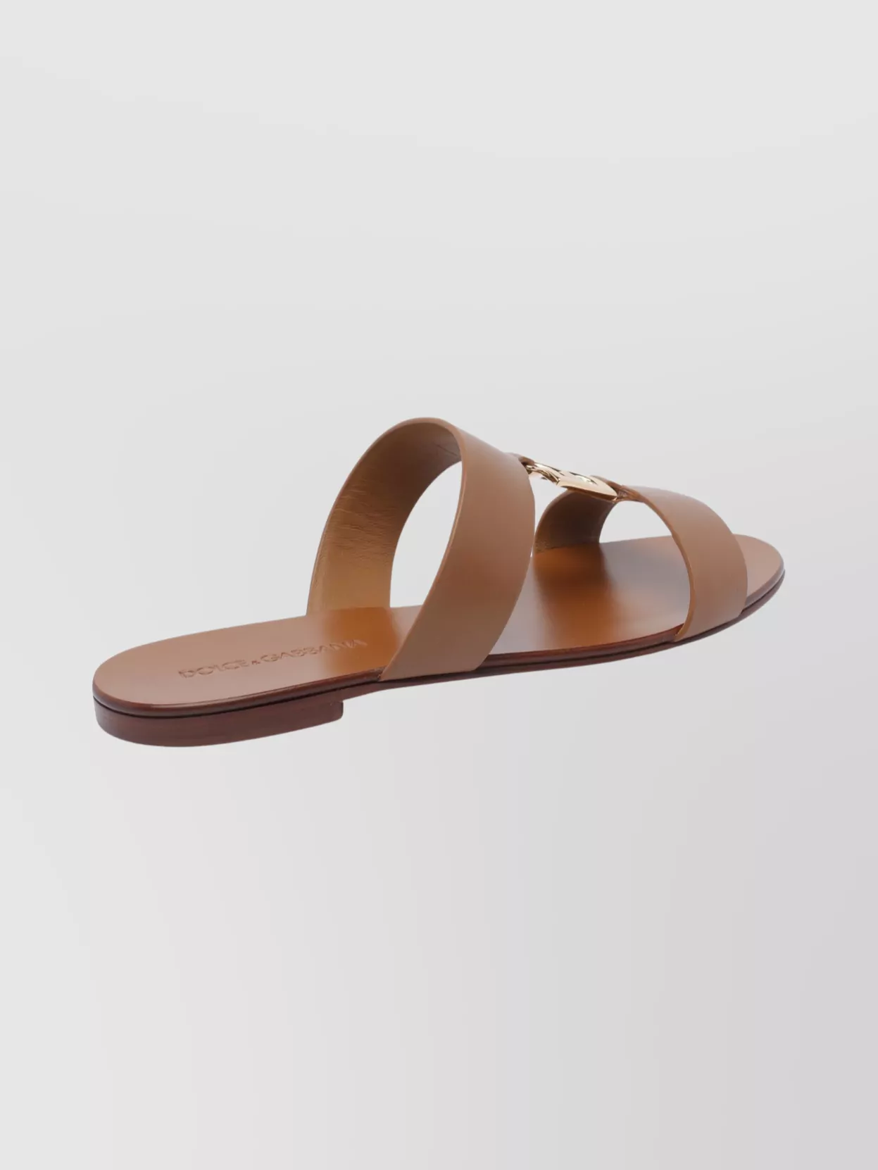 Dolce & Gabbana Round Toe Open Sandals With Golden Logo In Brown