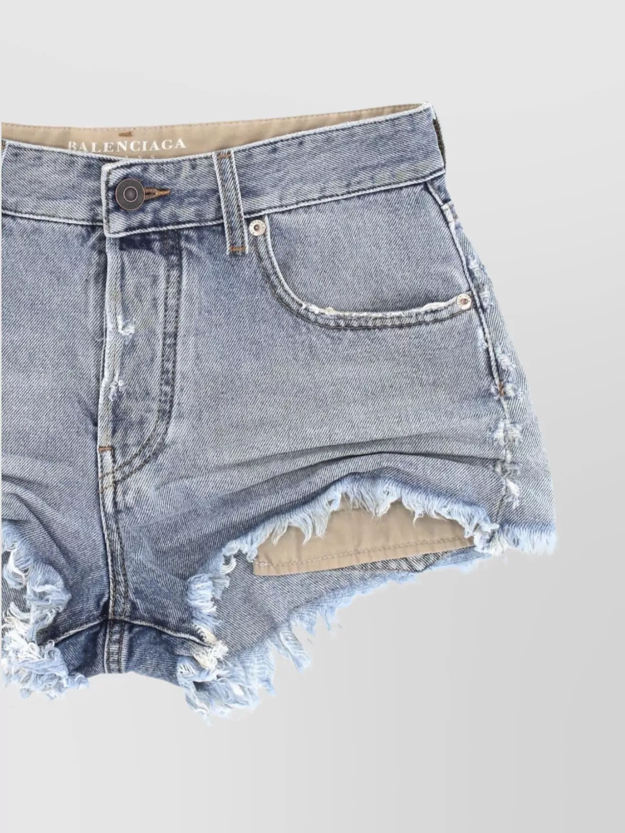 BALENCIAGA DENIM SHORTS WITH BELT LOOPS AND DISTRESSED DETAILING