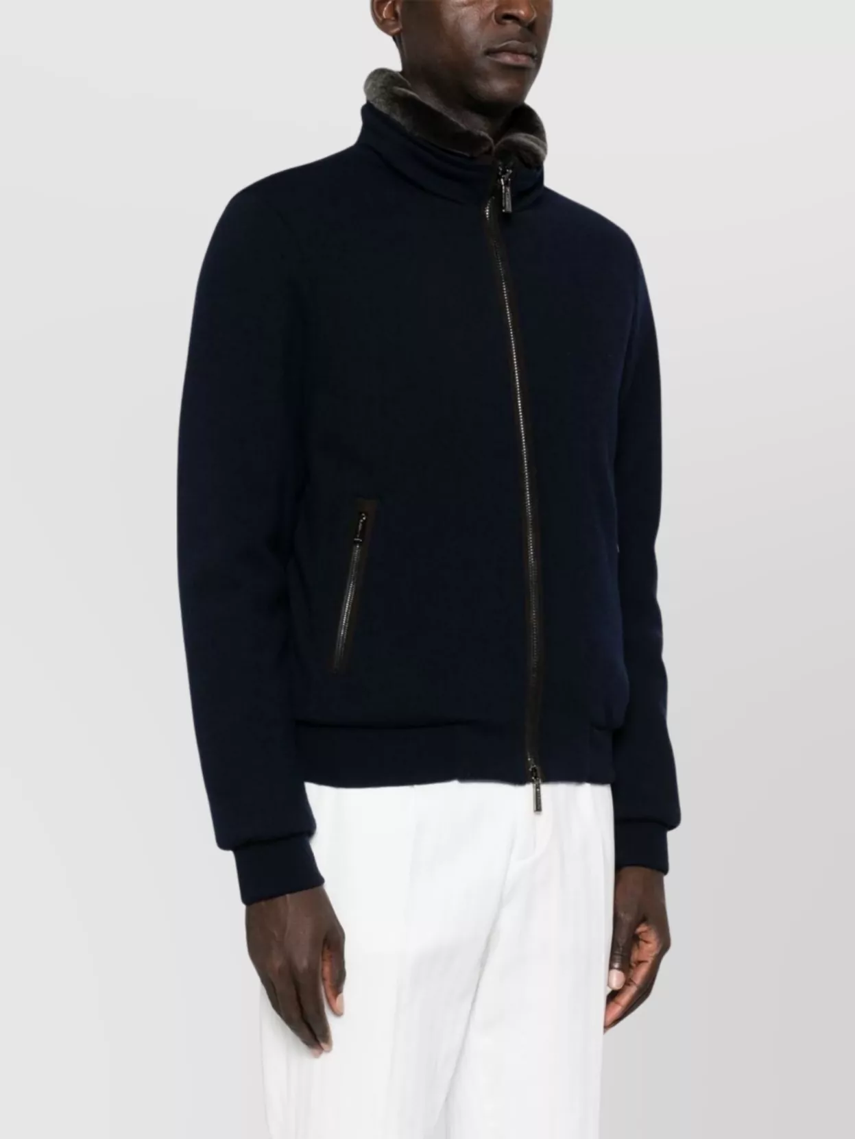 Moorer Bellati Zip Up Jacket With Detachable Collar In Black