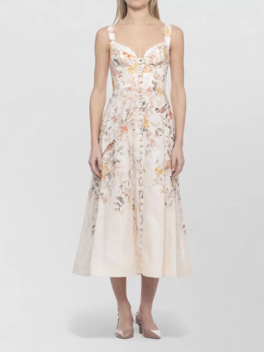 Zimmermann Linen Floral-Print Sleeveless Scoop-Neck Midi Dress