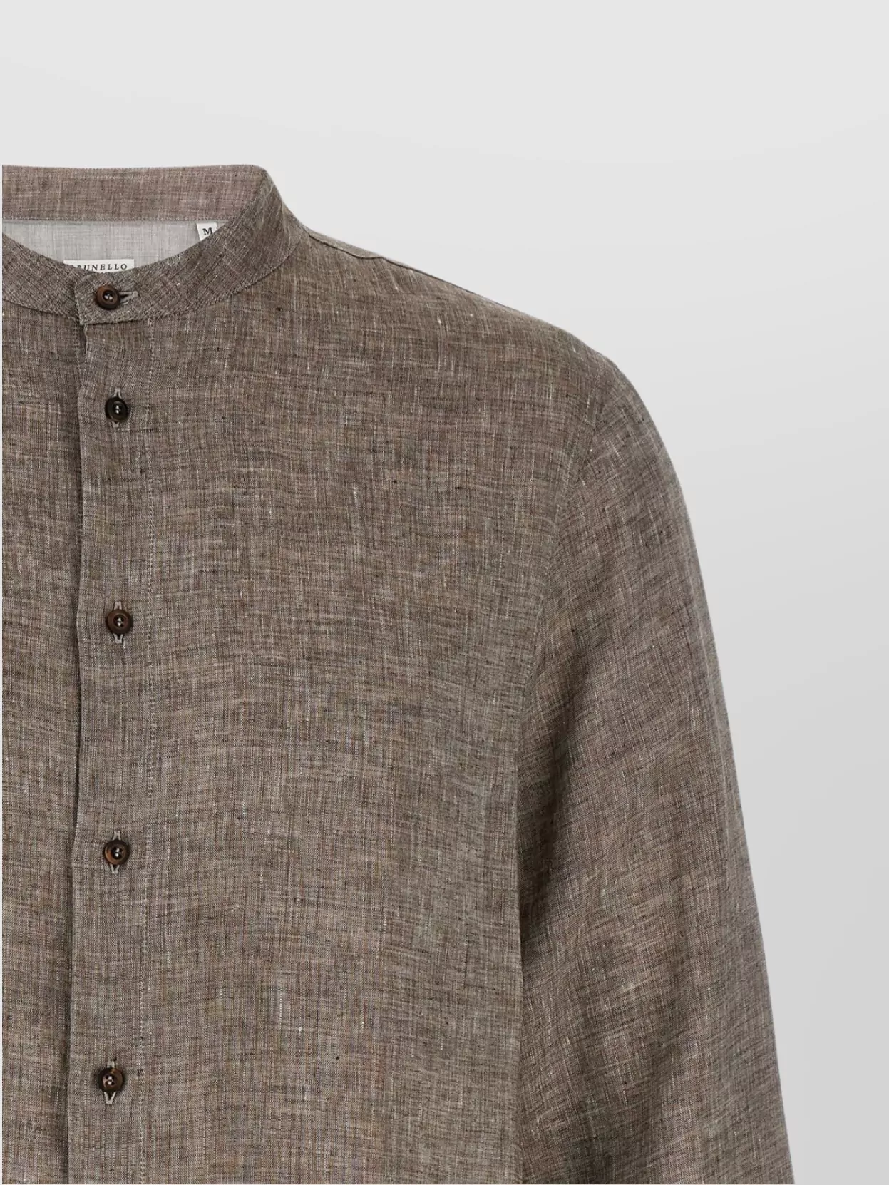 Brunello Cucinelli Linen Shirt With Curved Hem And Mandarin Collar