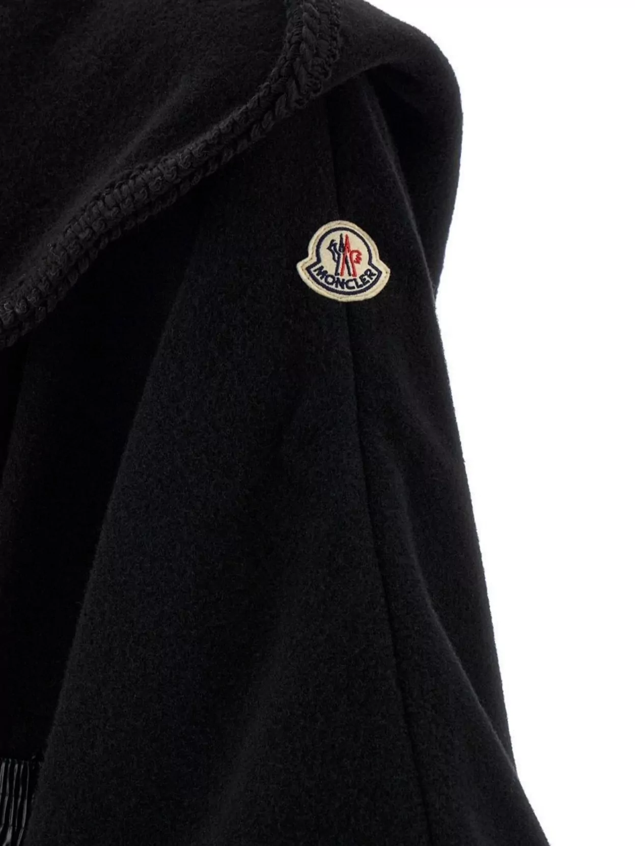 Moncler Hooded Cape With Belted Waist And Fringed Hem