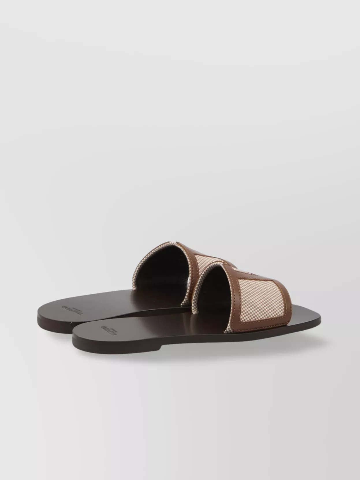 Valentino Star Leather Slide Sandals With Rubber Sole In Brown