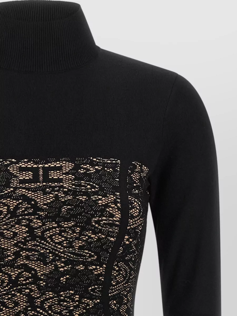 Elisabetta Franchi Jacquard High-Neck Long-Sleeve Mini Dress
