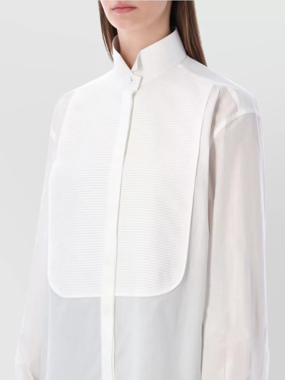 Tom Ford Structured Cotton Shirt Featuring Pleated Bib In White