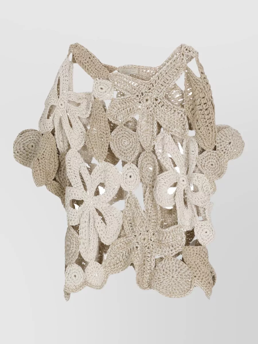 Antonelli Firenze Crewneck cutout short-sleeve blouse