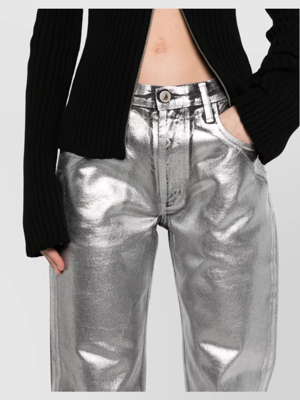 The Attico Shiny Metallic Straight Leg Trousers