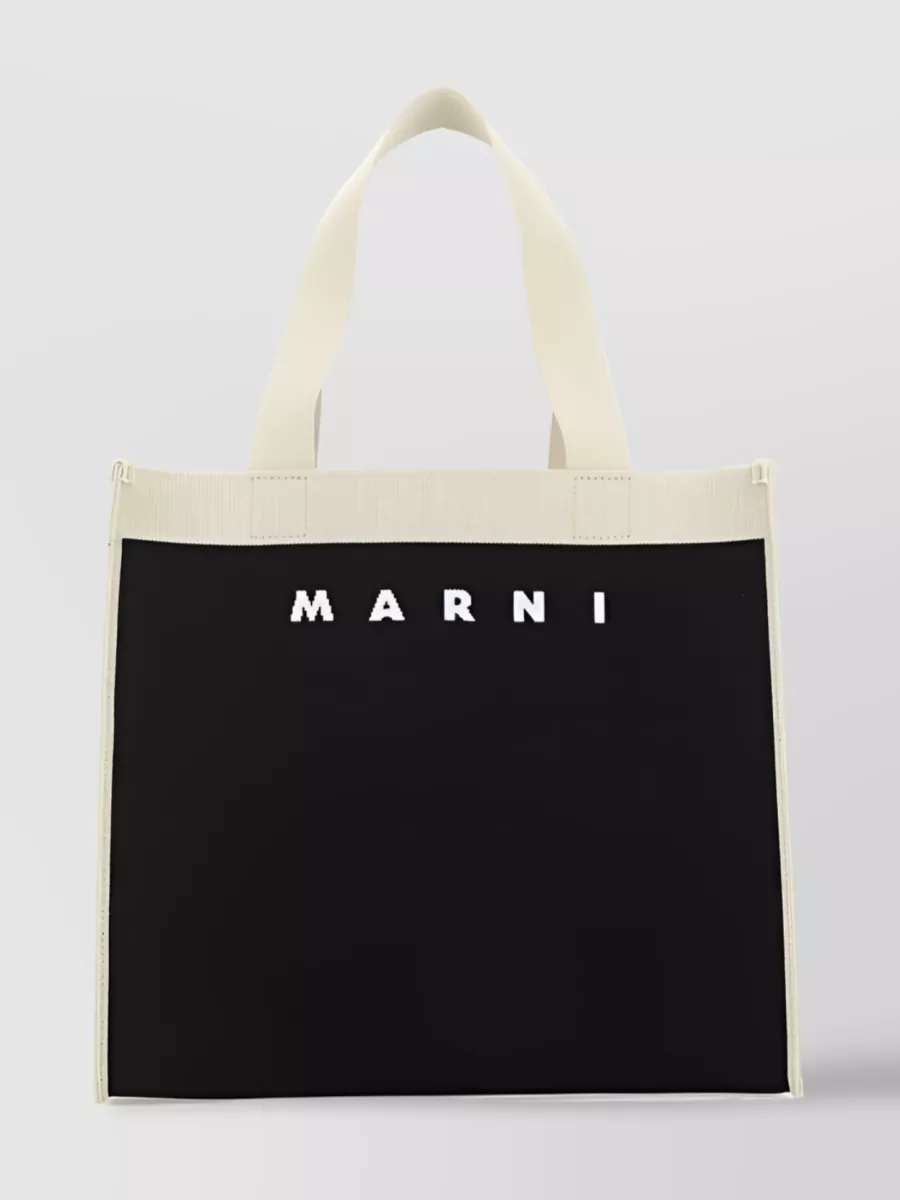Shop Marni Knitted Logo Tote Bag In Black