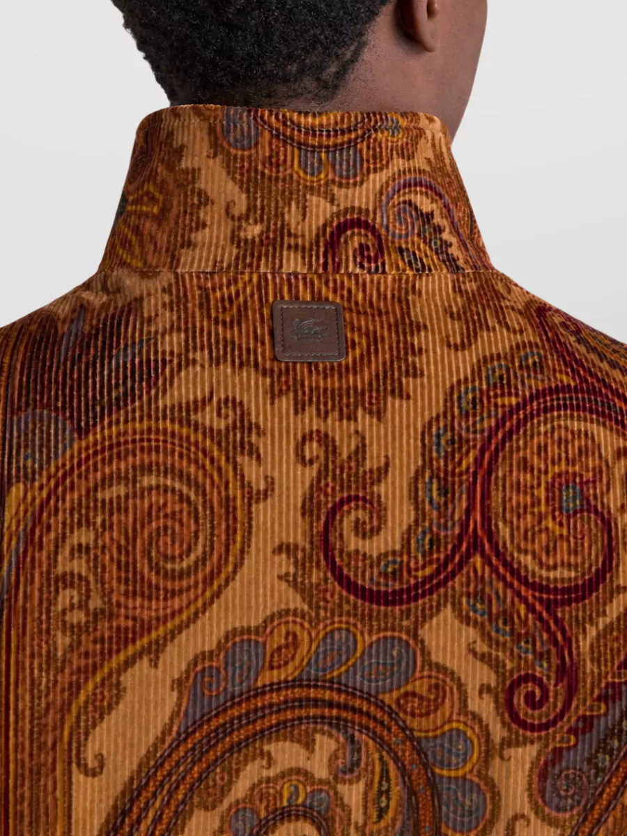 Etro Corduroy Paisley-Print High-Collar Jacket