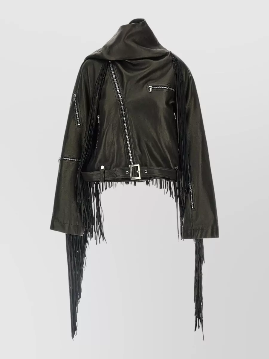 Rick Owens Leather Cropped Asymmetric Zip Jacket