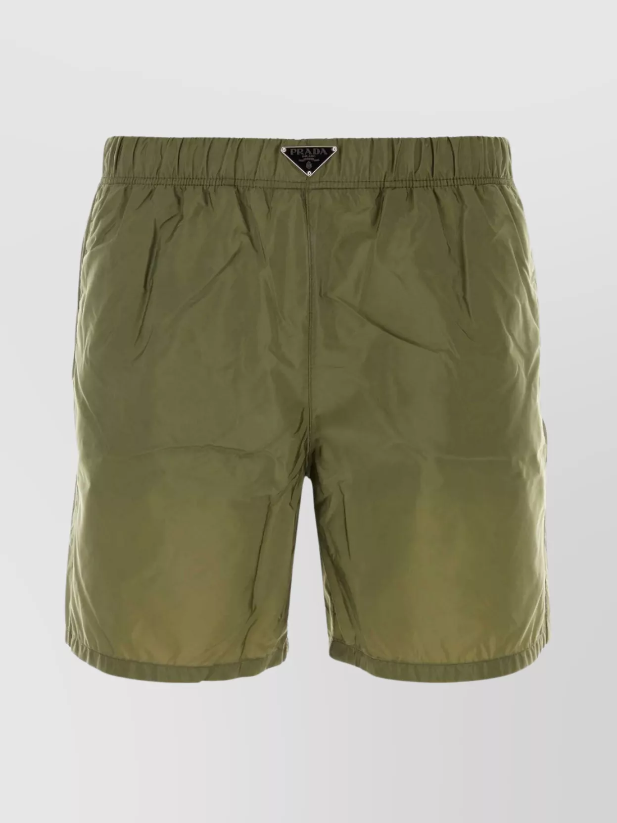 Shop Prada Elastic Waistband Nylon Swim Shorts In Khaki